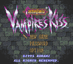 Castlevania - Vampire's Kiss (Europe) Title Screen
